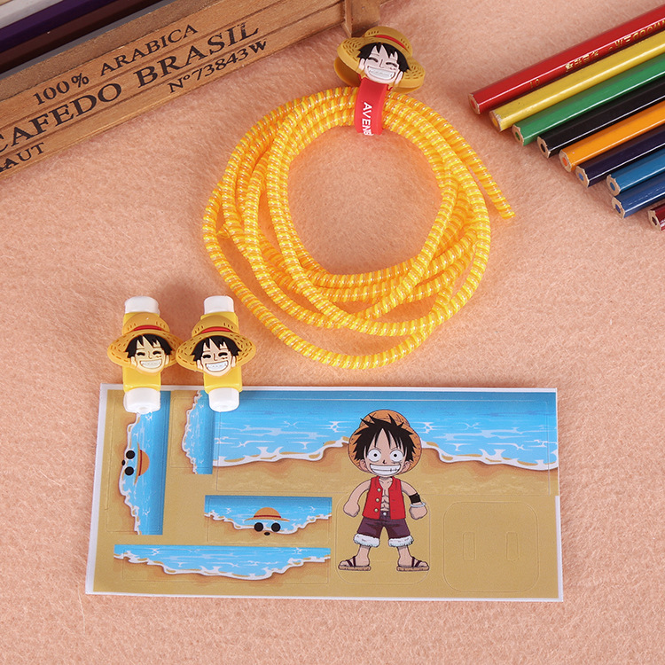 Four sets of cartoon 3-in-1 USB fixed rope to protect the phone data cable
