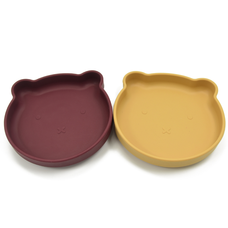New laser labeling food grade silicone strong suction base lion shaped baby plate