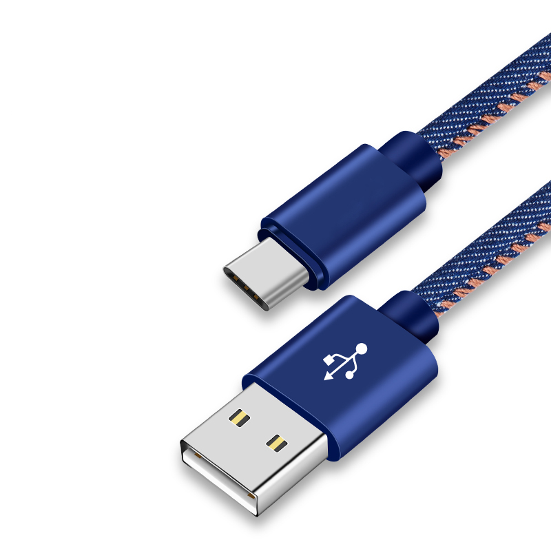 High quality 2A cowboy denim durable cloth 1M TYPE C Usb charging date Cable for Samsung S9 S8 Huawei mate30pro