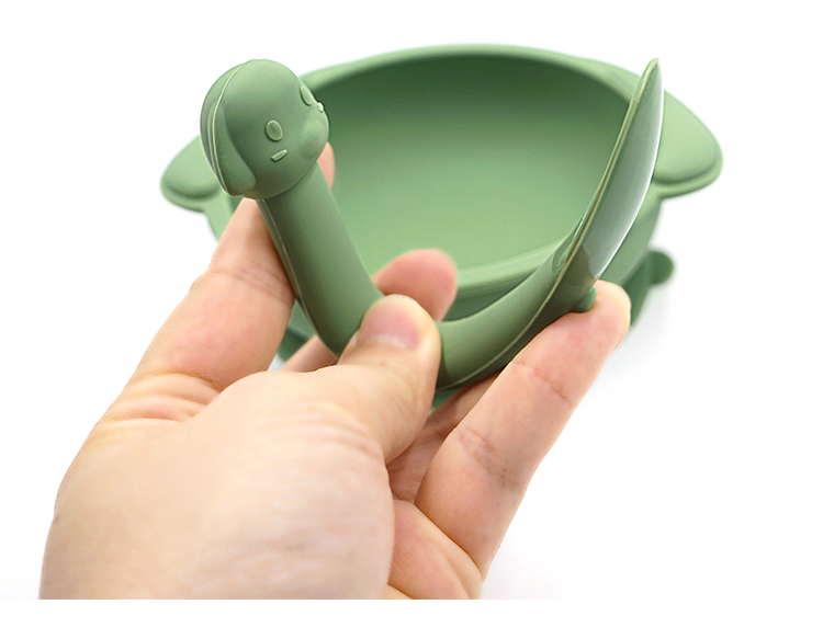 Custom Cartoon Dog Shape Baby Silicone Tableware Strong Suction Bowl and Spoon Set