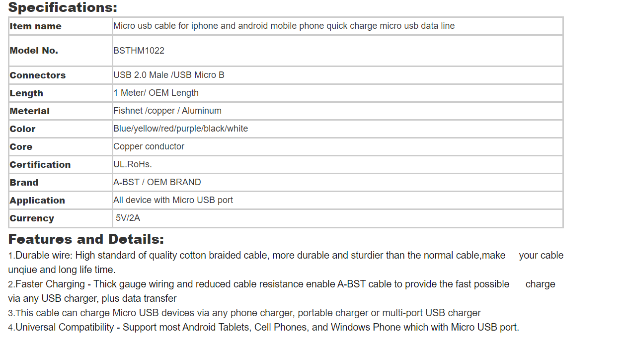 Micro usb cable for iphone and android mobile phone quick charge micro usb data line