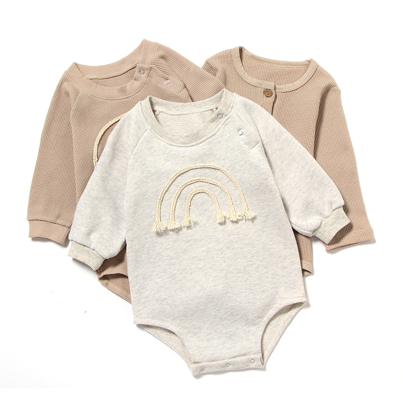 Cotton 0-12 Month Baby Jumpsuit Waffle Rainbow Long Sleeve Newborns Clothing