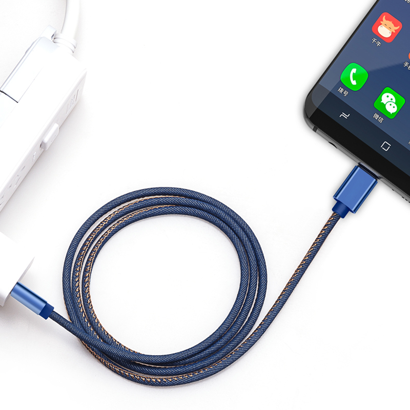 High quality 2A cowboy denim durable cloth 1M TYPE C Usb charging date Cable for Samsung S9 S8 Huawei mate30pro