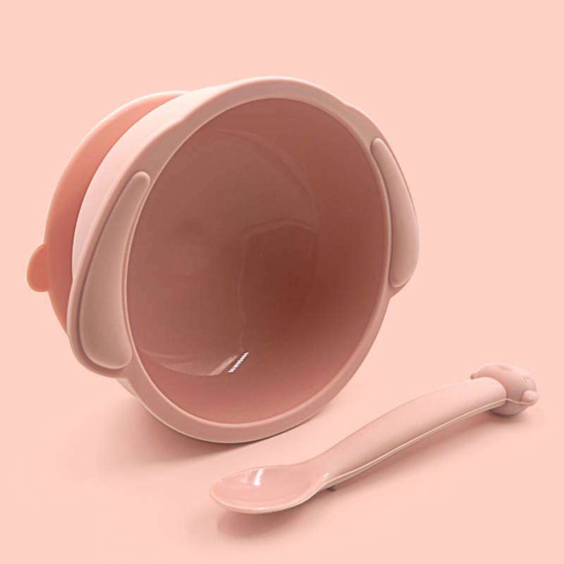Custom Cartoon Dog Shape Baby Silicone Tableware Strong Suction Bowl and Spoon Set