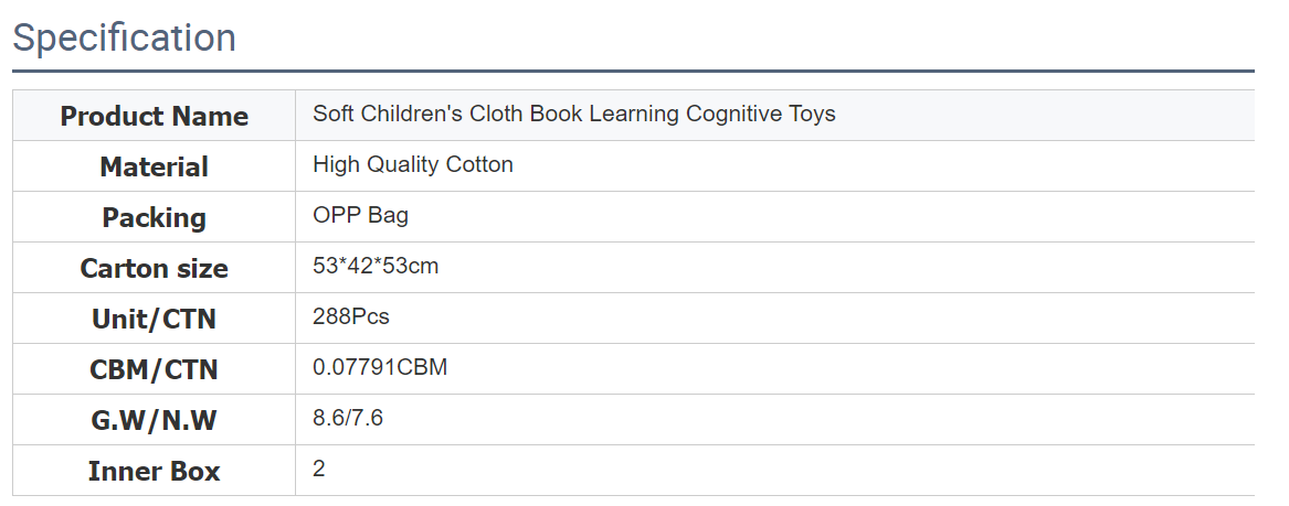 Soft bound children learning cognitive cloth book toys