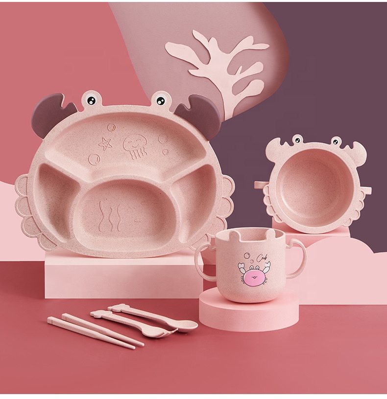 2021 New Design Children's Plate Grid Household Creative Cartoon Anti Falling Baby Kids Chileren Tableware Set