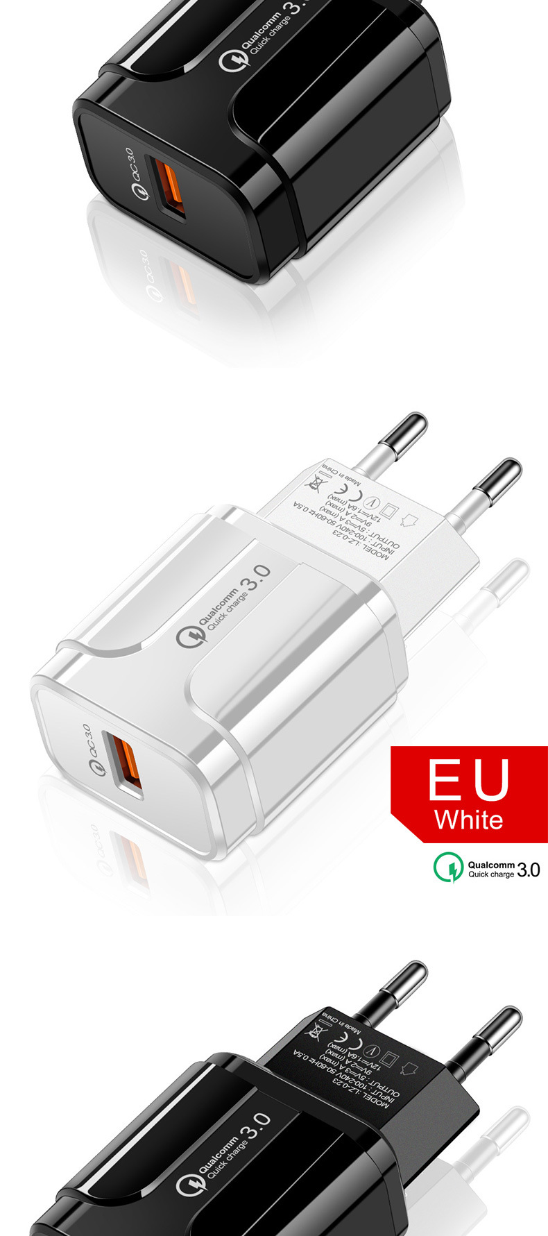 5V 3.1A USB Phone Charger US EU Charger Phone Fast Travel Adapter QC3.0 Mobile Charger Custom Logo
