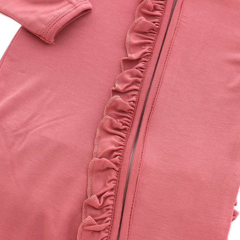 Fall Winter Ribbed Baby Clothes Sleep suits Front Zip Butts Ruffle Newborn Girls Layette Footie Rompers jumpsuit