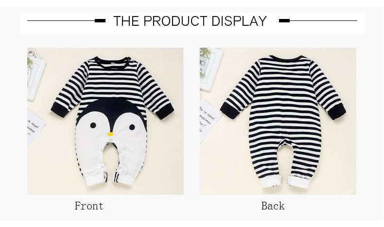 Factory stock Penguin print 0-18M newborn jumpsuit 100% cotton long sleeve jumpsuit