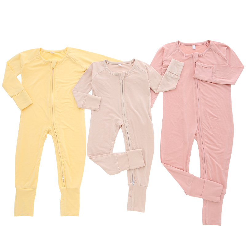 New long sleeve 95% bamboo fiber 5% spandex newborn jumpsuit blank zipper baby jumpsuit