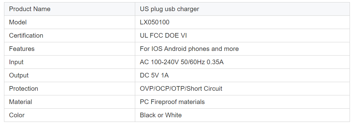 Suitable for home and travel DOE6 5 v1a 5 v 1 a 5 v 1 amp wall charger