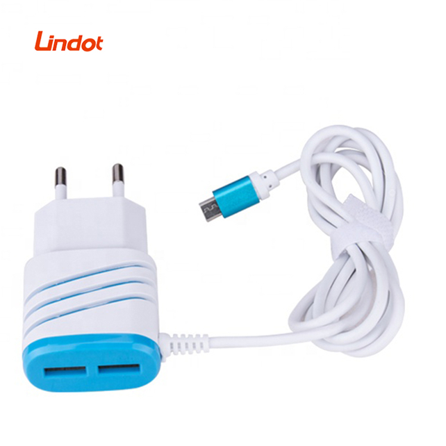 Customized EU US 2 port usb home quick chargers mobile cell phone travel fast charger with 2A cable