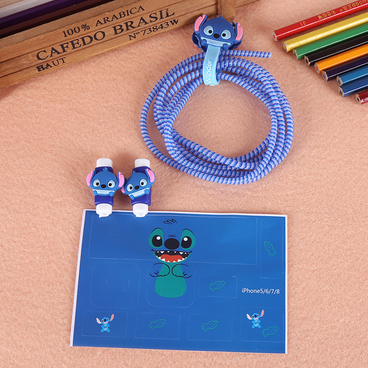 Four sets of cartoon 3-in-1 USB fixed rope to protect the phone data cable