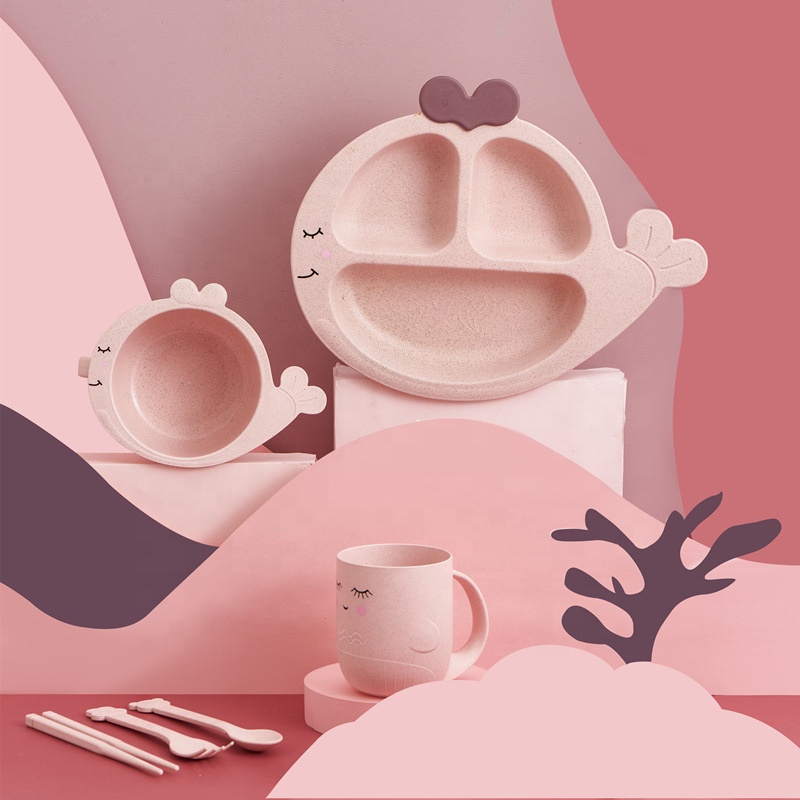 2021 New Design Children's Plate Grid Household Creative Cartoon Anti Falling Baby Kids Chileren Tableware Set