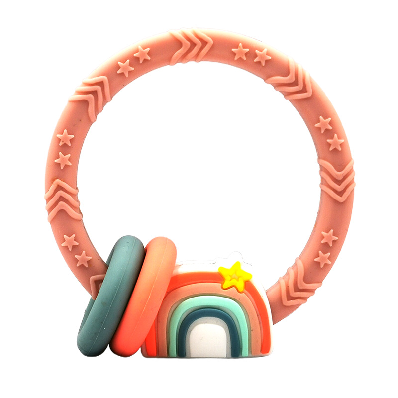 Hot selling crochet elephant teething wooden ring sensory toy baby teeth-gum