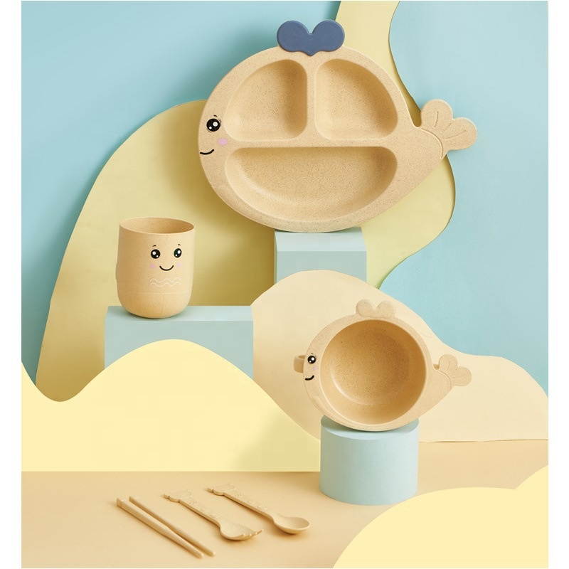 2021 New Design Children's Plate Grid Household Creative Cartoon Anti Falling Baby Kids Chileren Tableware Set