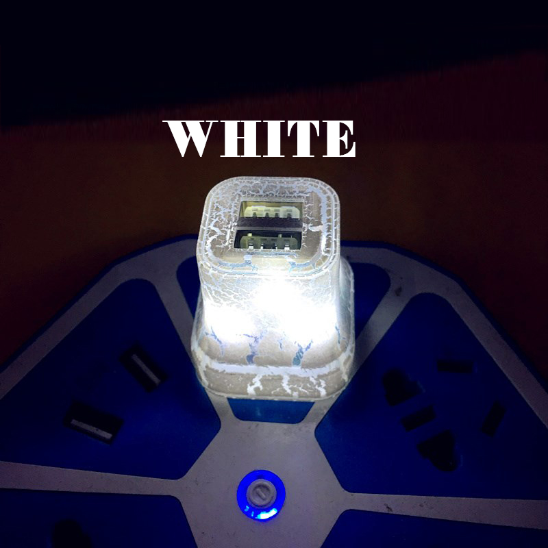 Crackle design colorful white red blue green 2.1A LED luminous travel home dual 2-port USB wall-mounted phone charger