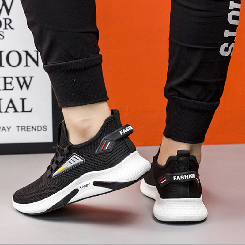 Men's shoes 2021 spring and autumn new flying woven breathable mesh sports shoes running shoes Korean fashion