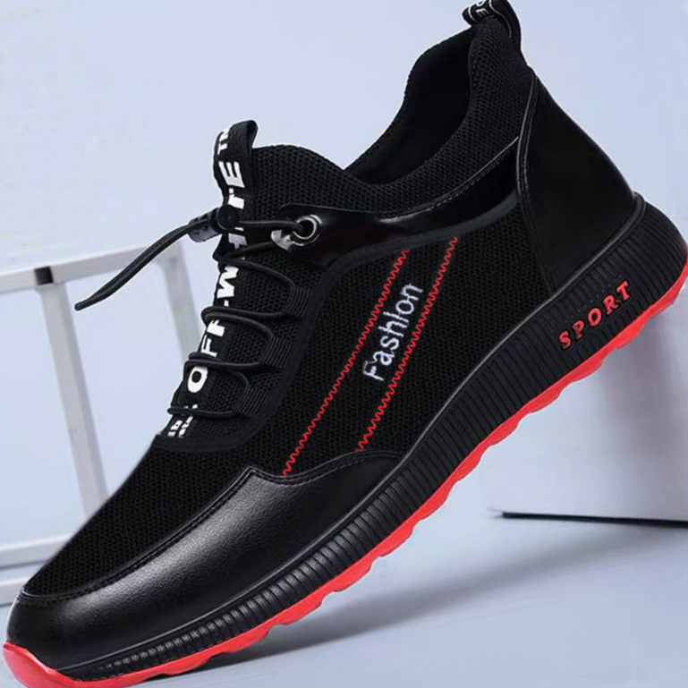 Spot black injection molding shoes leisure men's textile low top round head men's comfortable sports shoes