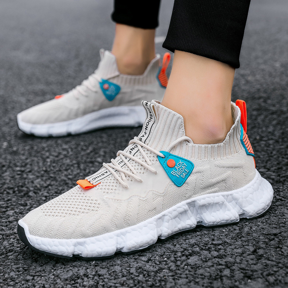 Sports shoes men's casual shoes 2021 autumn new flying woven shoes tidal shoes fashion soft soled running shoes