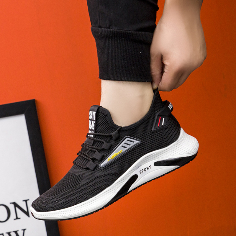 Men's shoes 2021 spring and autumn new flying woven breathable mesh sports shoes running shoes Korean fashion