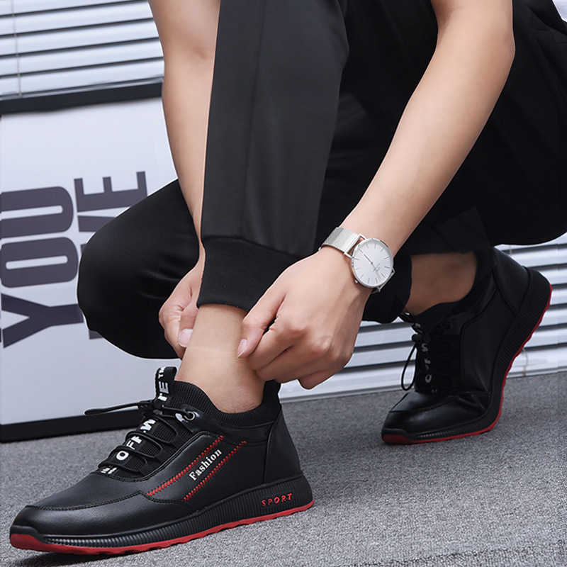 Spot black injection molding shoes leisure men's textile low top round head men's comfortable sports shoes