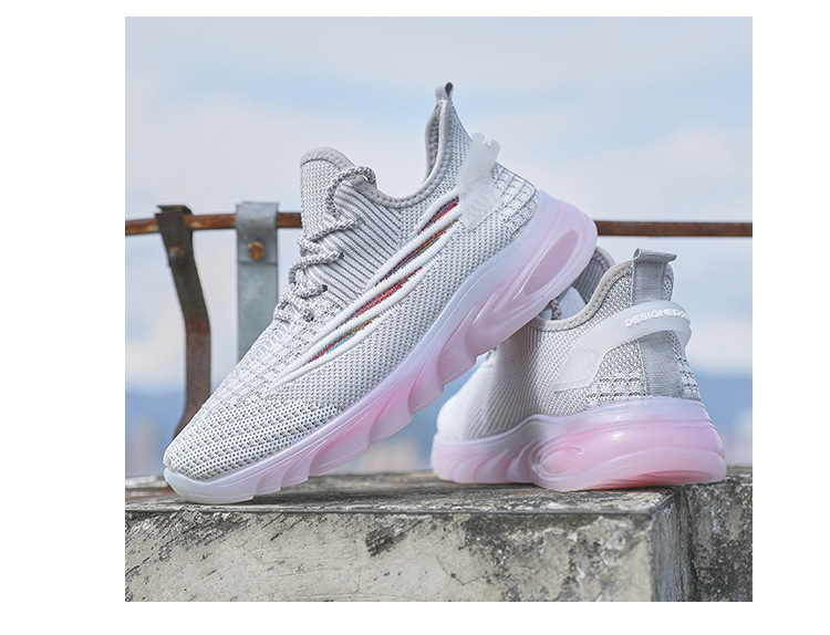 2021 new flying woven sneakers women's Rainbow bottom breathable casual running women's shoes