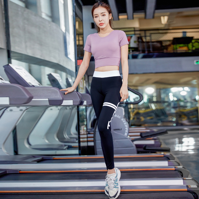 Short sleeve quick drying high waist hip lifting Yoga Pants women's two-piece suit