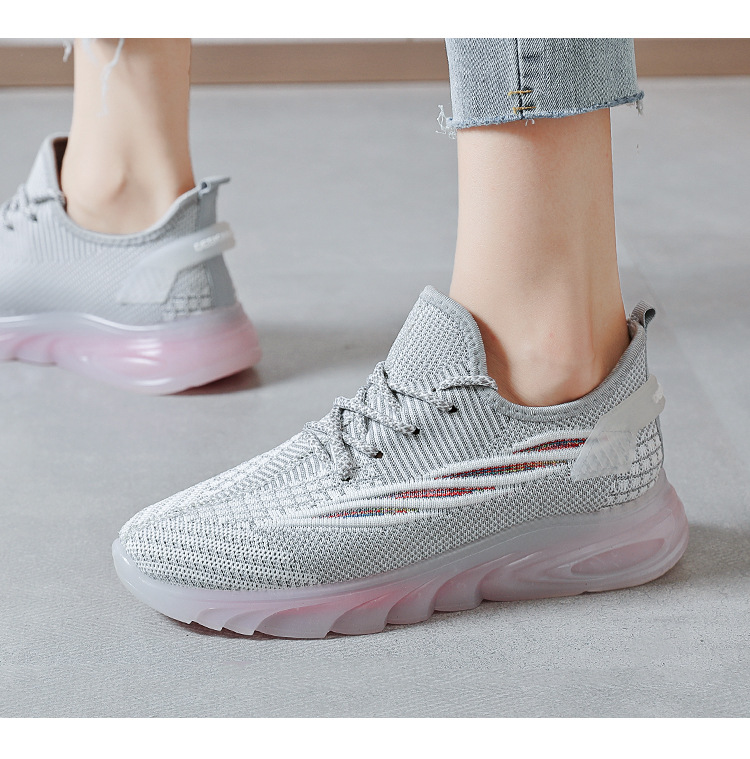 New flying woven sneakers women's Rainbow bottom breathable casual running shoes