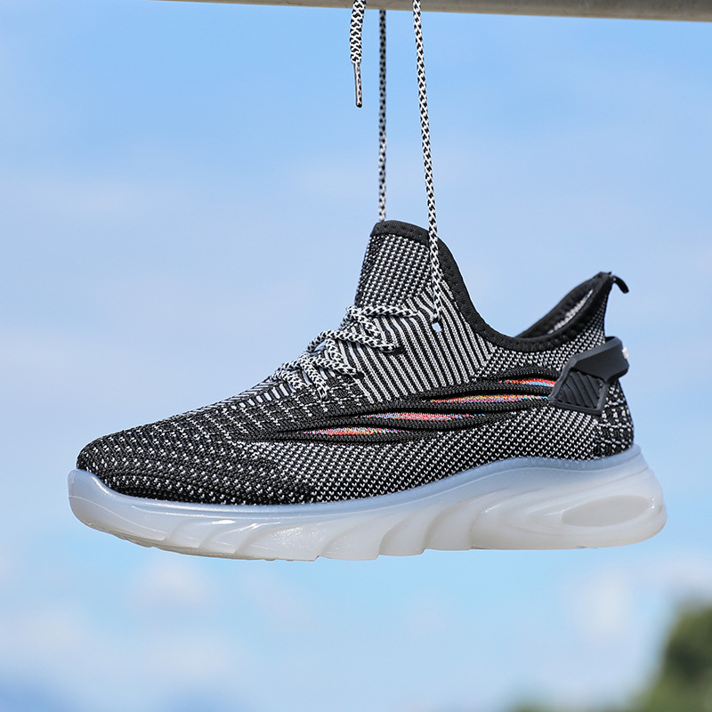 New flying woven sneakers women's Rainbow bottom breathable casual running shoes