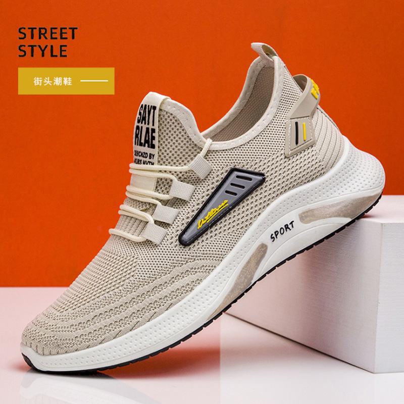 Men's shoes 2021 spring and autumn new flying woven breathable mesh sports shoes running shoes Korean fashion