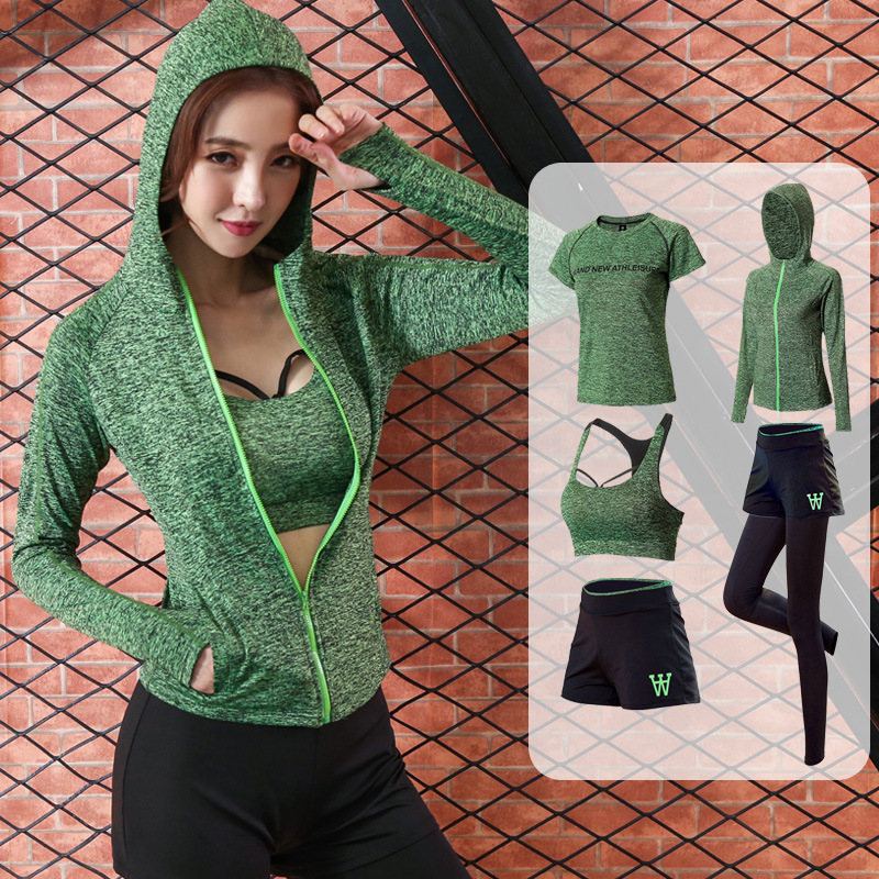 2021 new yoga suit sexy outdoor running short sleeve sports coat fitness long sleeve Yoga five piece set