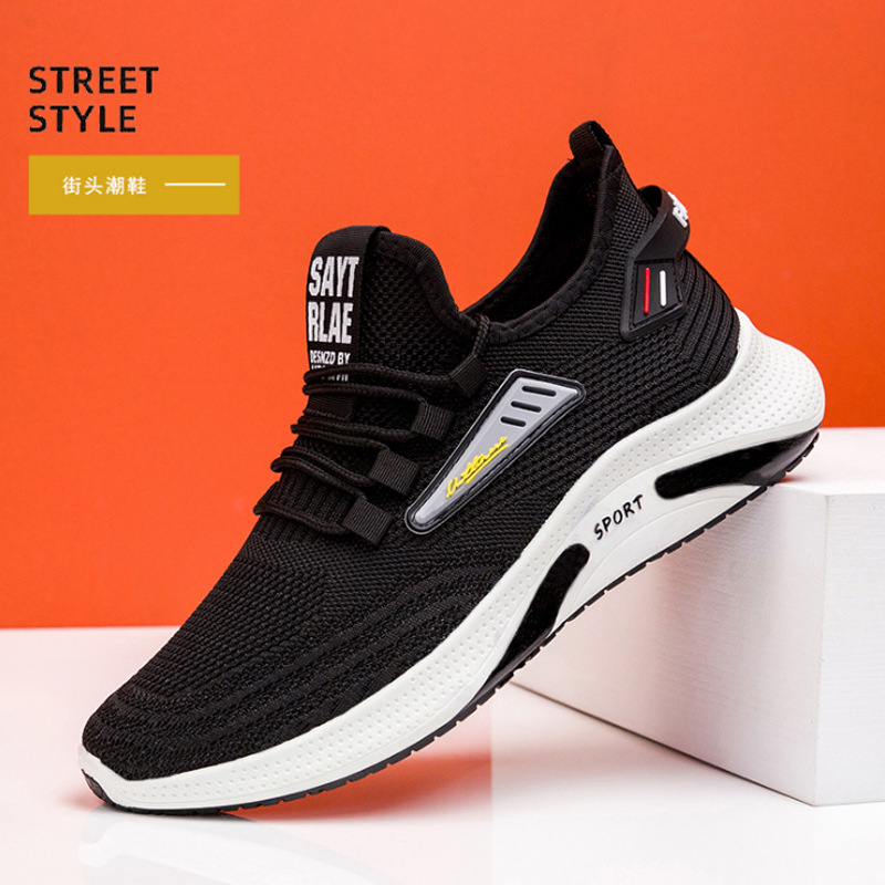 Men's shoes 2021 spring and autumn new flying woven breathable mesh sports shoes running shoes Korean fashion