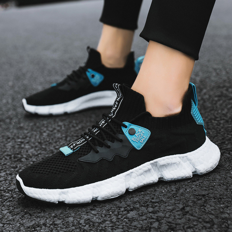 Sports shoes men's casual shoes 2021 autumn new flying woven shoes tidal shoes fashion soft soled running shoes