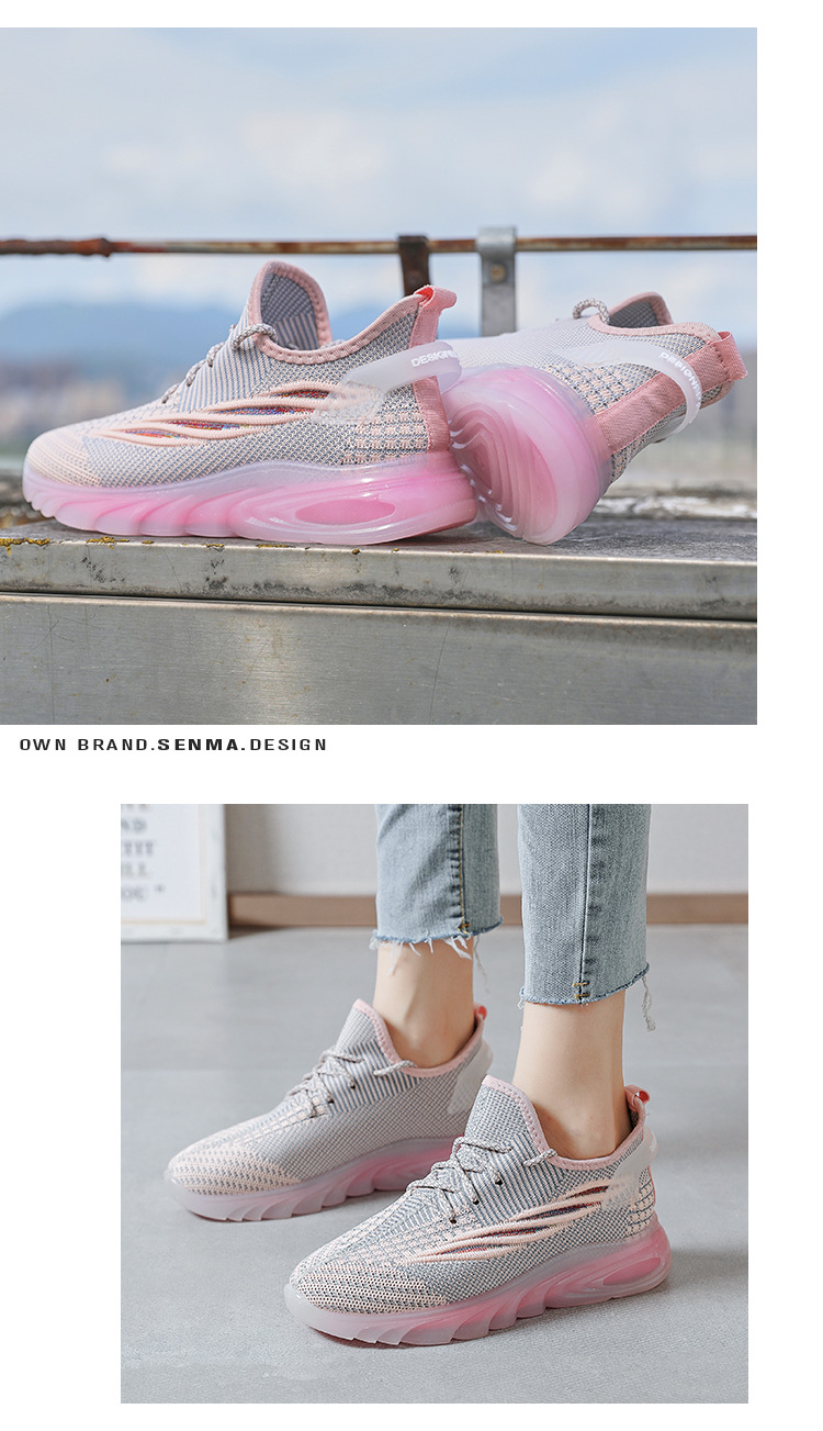 New flying woven sneakers women's Rainbow bottom breathable casual running shoes