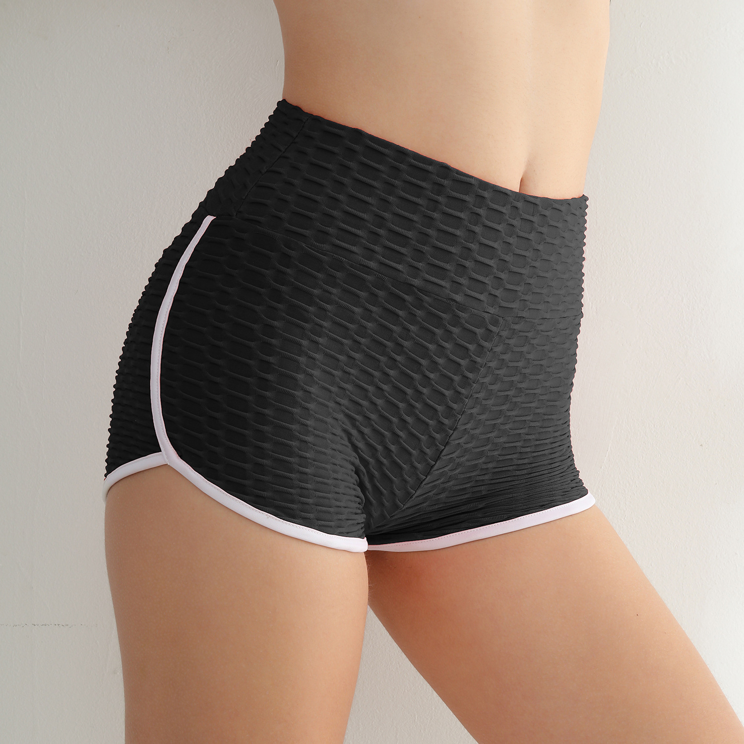 Tight three-part pants jacquard white edge high waist hip lifting Fitness Yoga Pants women