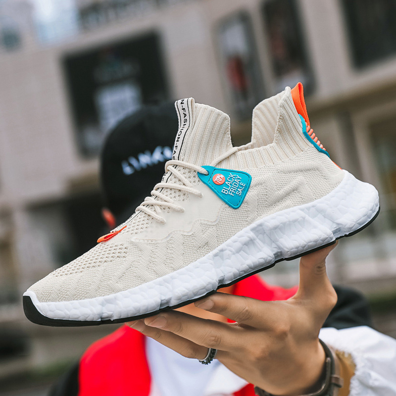 Sports shoes men's casual shoes 2021 autumn new flying woven shoes tidal shoes fashion soft soled running shoes