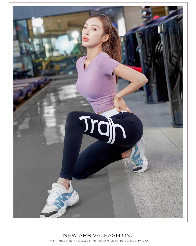 Short sleeve quick drying high waist hip lifting Yoga Pants women's two-piece suit
