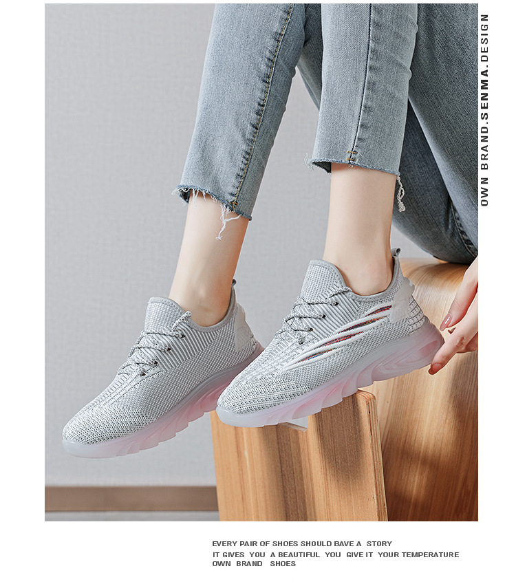 New flying woven sneakers women's Rainbow bottom breathable casual running shoes