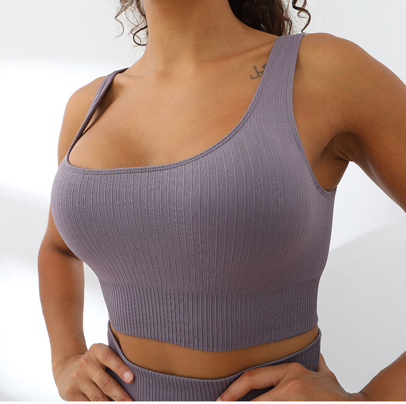 Seamless thickened vertical stripe thread sports underwear fitness bra