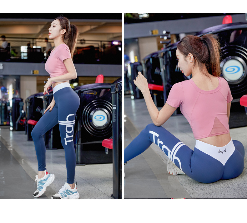 Short sleeve quick drying high waist hip lifting Yoga Pants women's two-piece suit