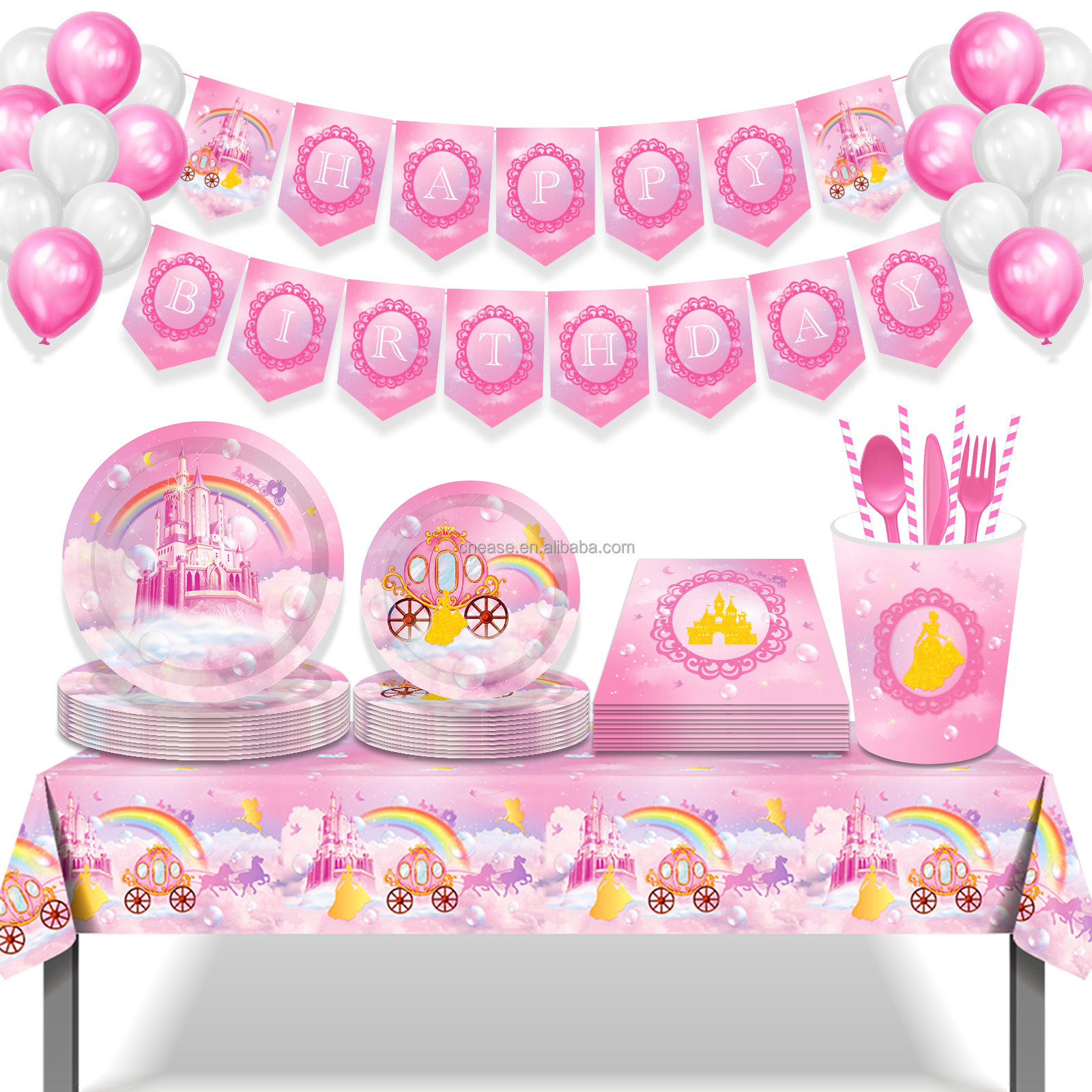 Huancai princess castle party supplies paper plates cups napkins disposable tableware set for party decorations