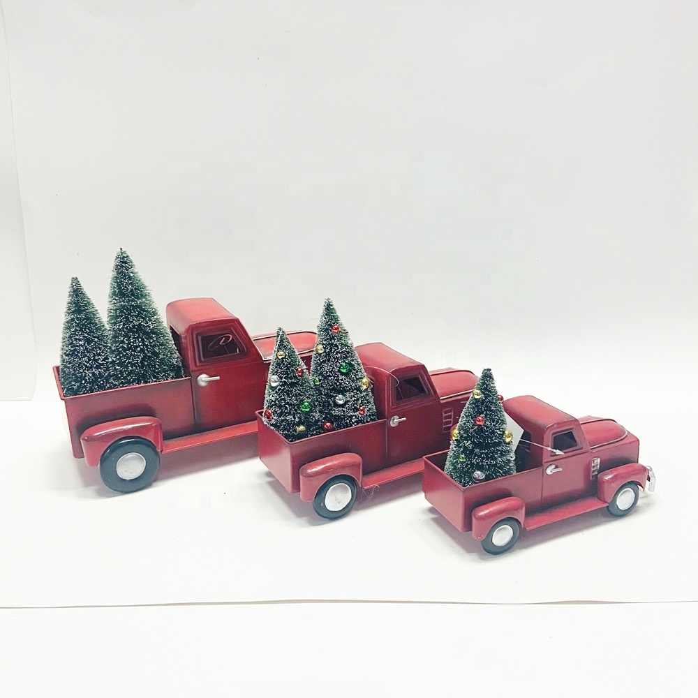 hot sales 2021 new year gift outdoor christmas party Decorations metal craft red truck ornaments for decoration
