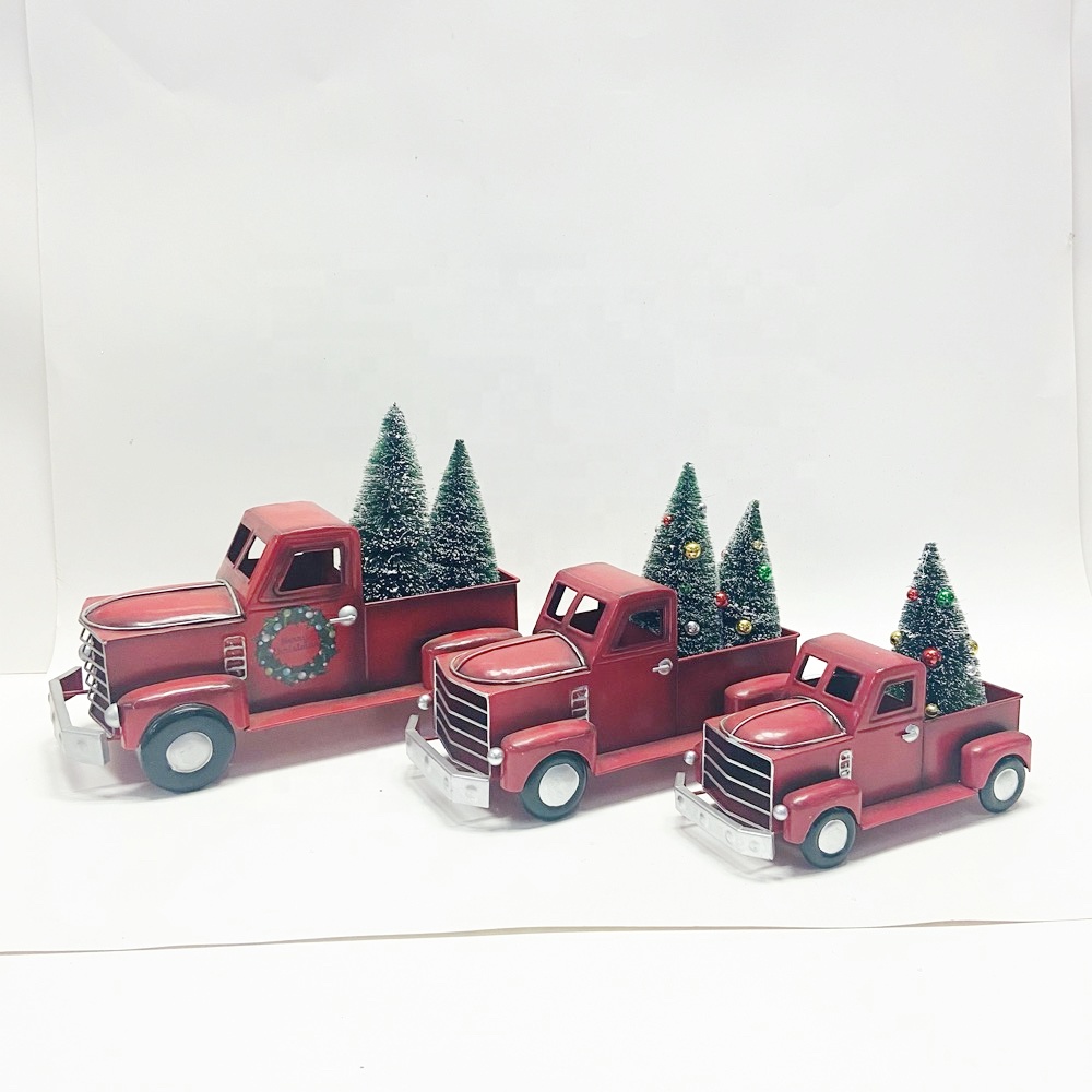 hot sales 2021 new year gift outdoor christmas party Decorations metal craft red truck ornaments for decoration