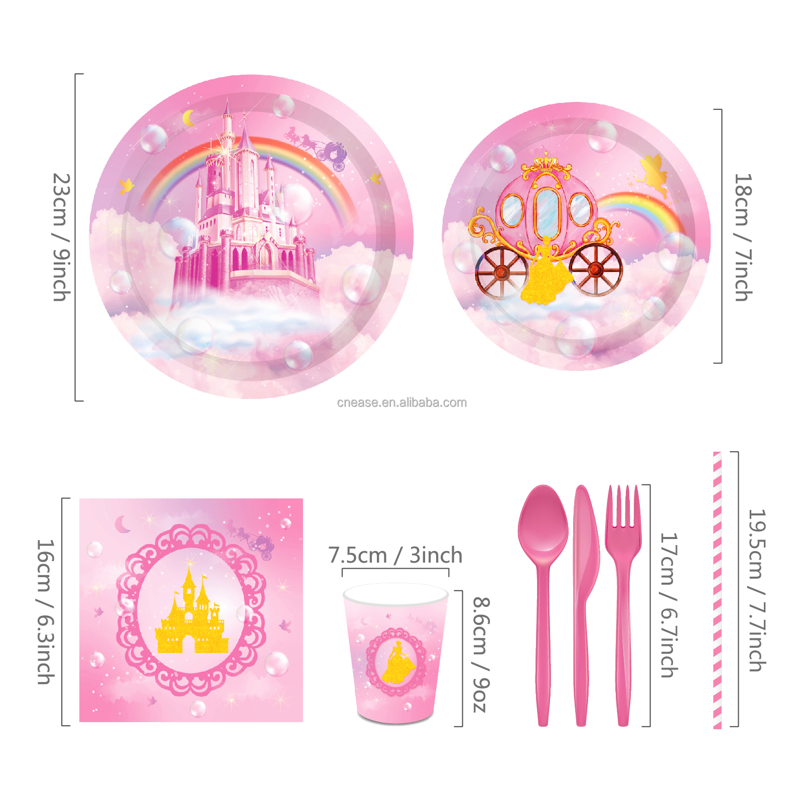 Huancai princess castle party supplies paper plates cups napkins disposable tableware set for party decorations