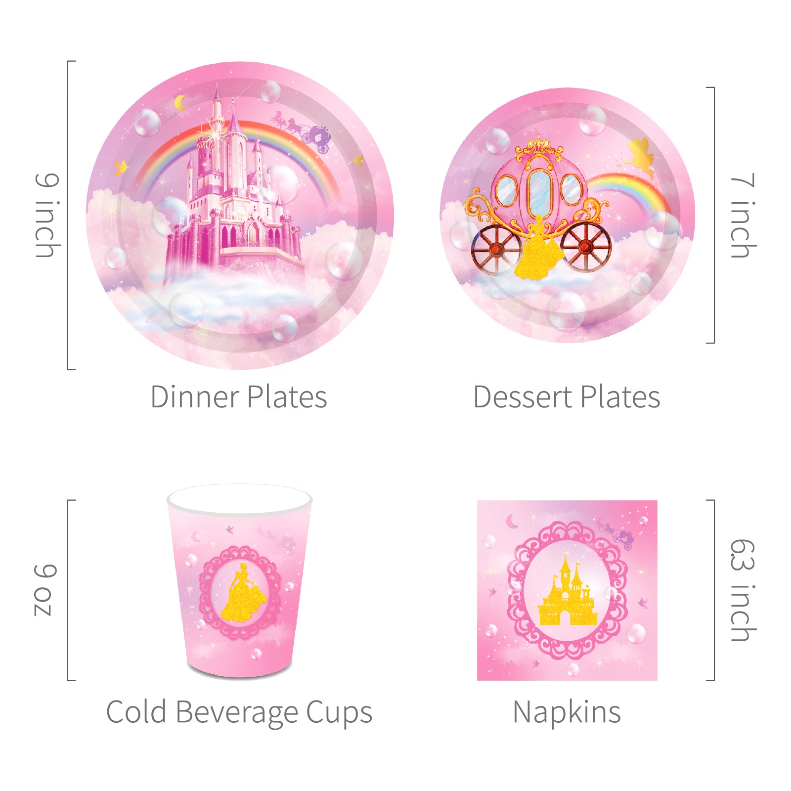 Huancai princess castle party supplies paper plates cups napkins disposable tableware set for party decorations