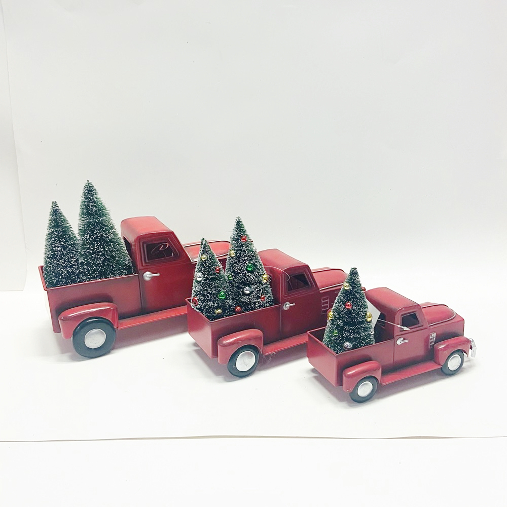 hot sales 2021 new year gift outdoor christmas party Decorations metal craft red truck ornaments for decoration